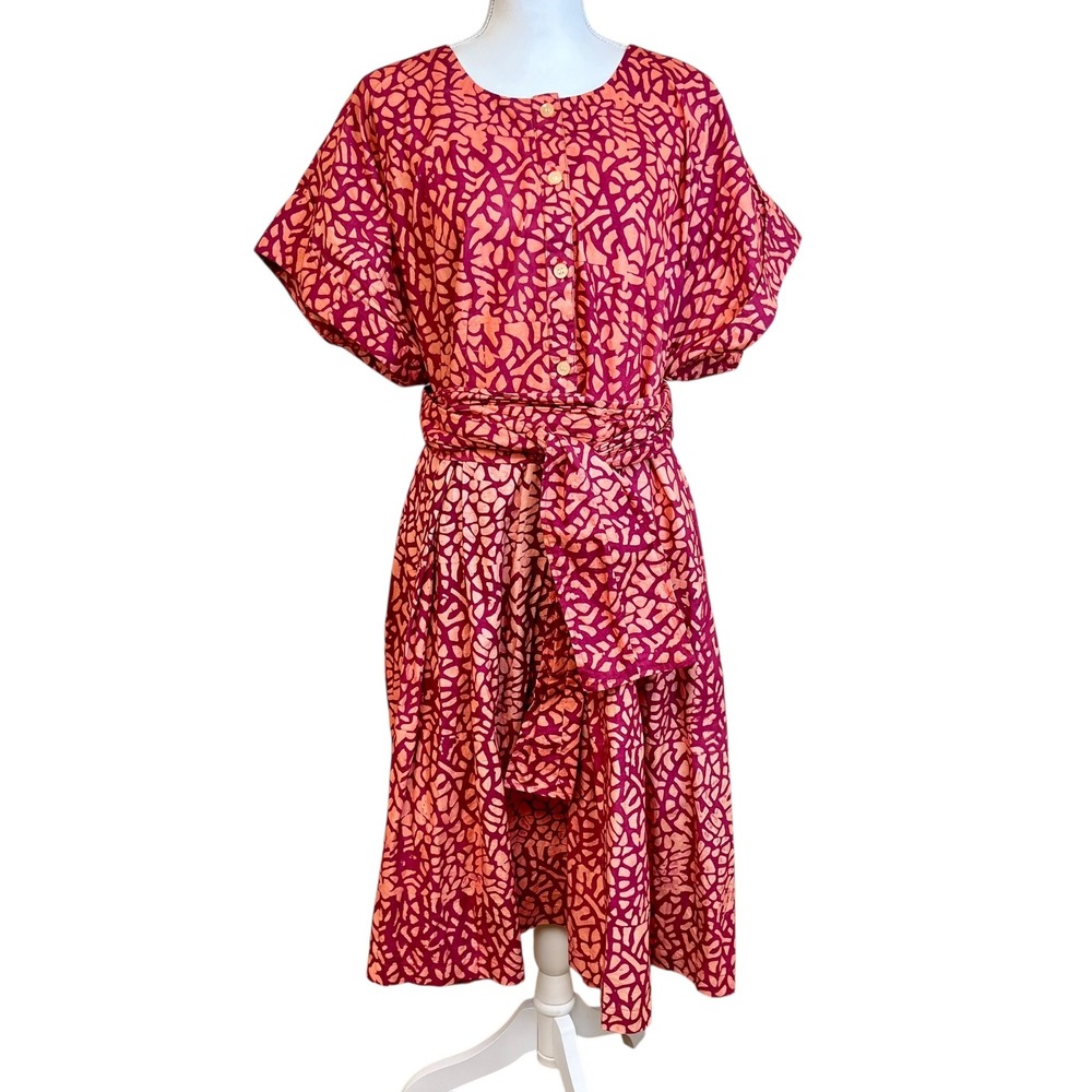 SIKA Anthropologie Mosaic Dress Size 26 W Batik Print Tie Belt Short Sleeve - Picture 14 of 14